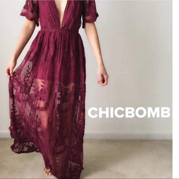 HAILEY SEXY DEEP V DRESS. DEEP BURGUNDY - Picture 5 of 5